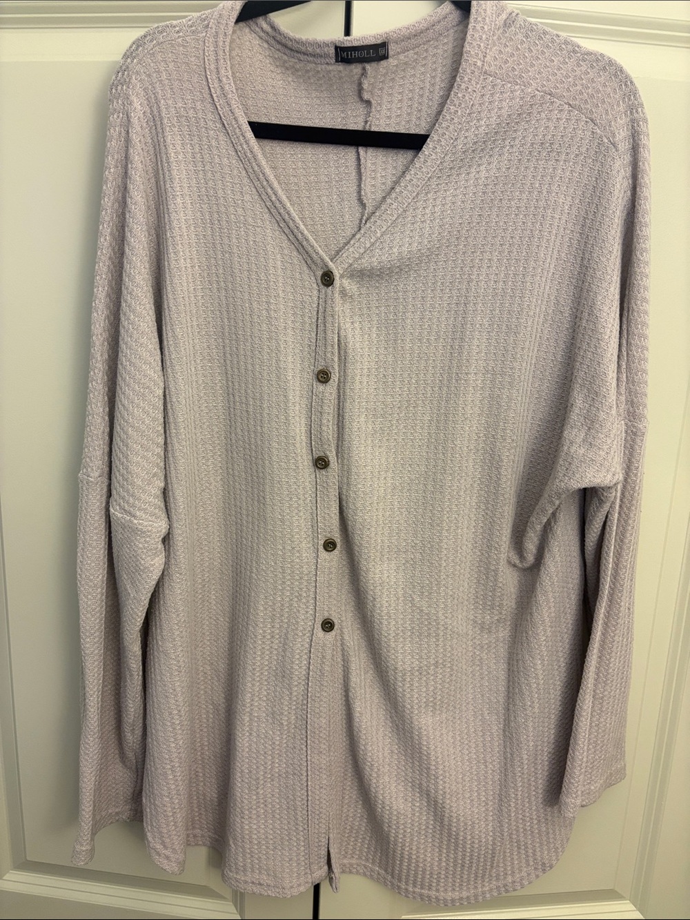 MIHOLL Pale Lavender Waffle-Knit Button Cardigan